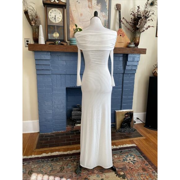 Meshki S Sheer Slinky Long Sleeve Off Shoulder Maxi Dress Sexy 2 Layer Mesh - Picture 5 of 15